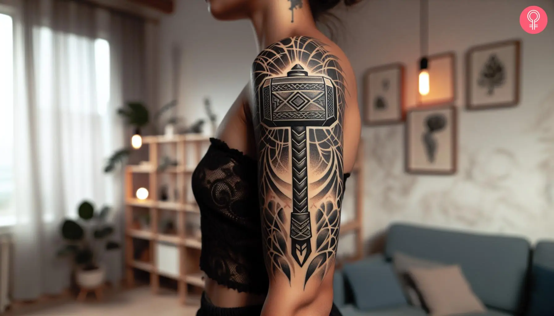 A Norse mythology tattoo on the upper arm