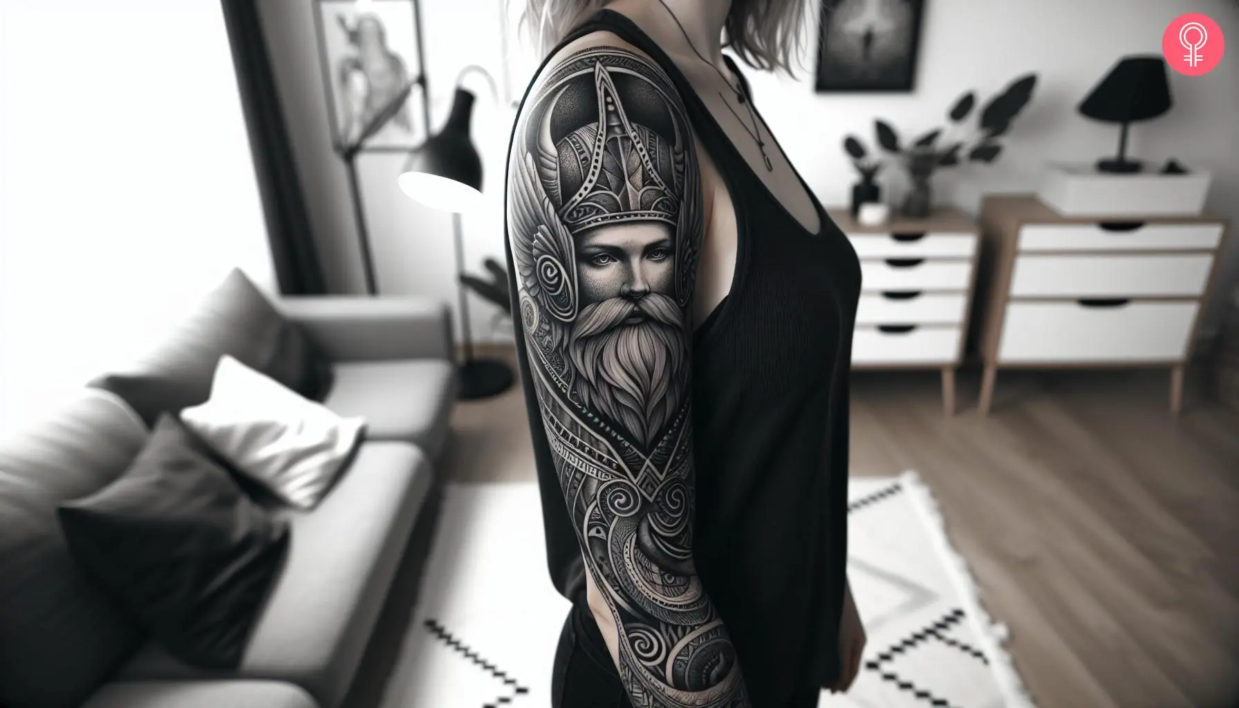 A Norse tattoo sleeve featuring Odin