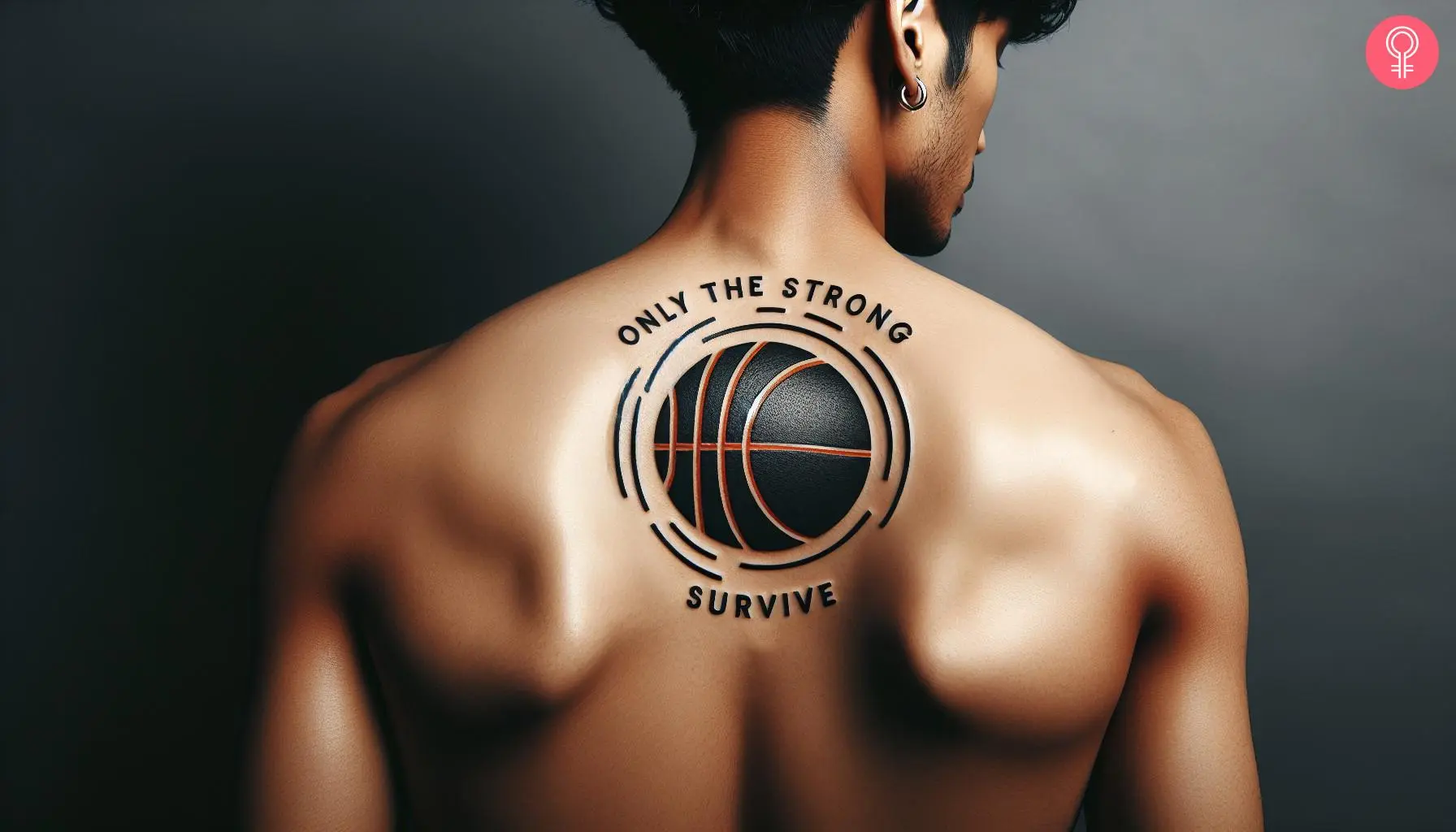 A 'Only The Strong Survive' basketball tattoo on a man’s back