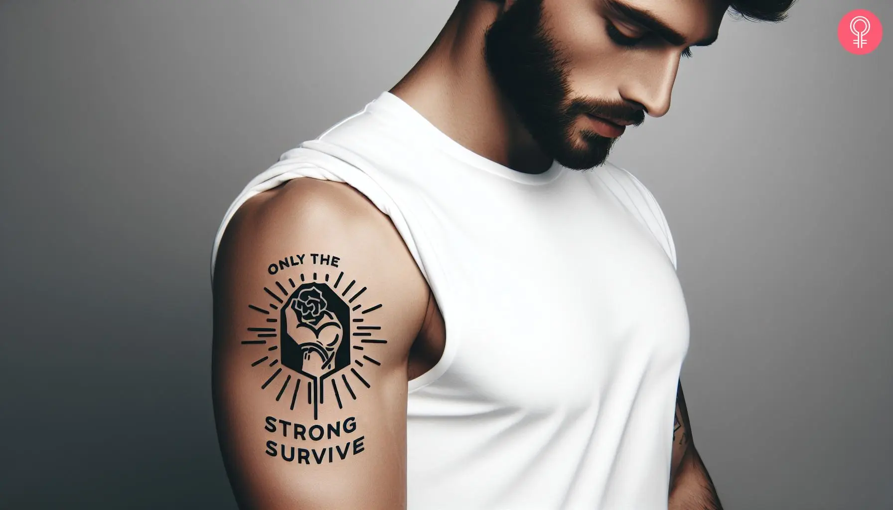 A ‘Only The Strong Survive’ tattoo on a man’s upper arm