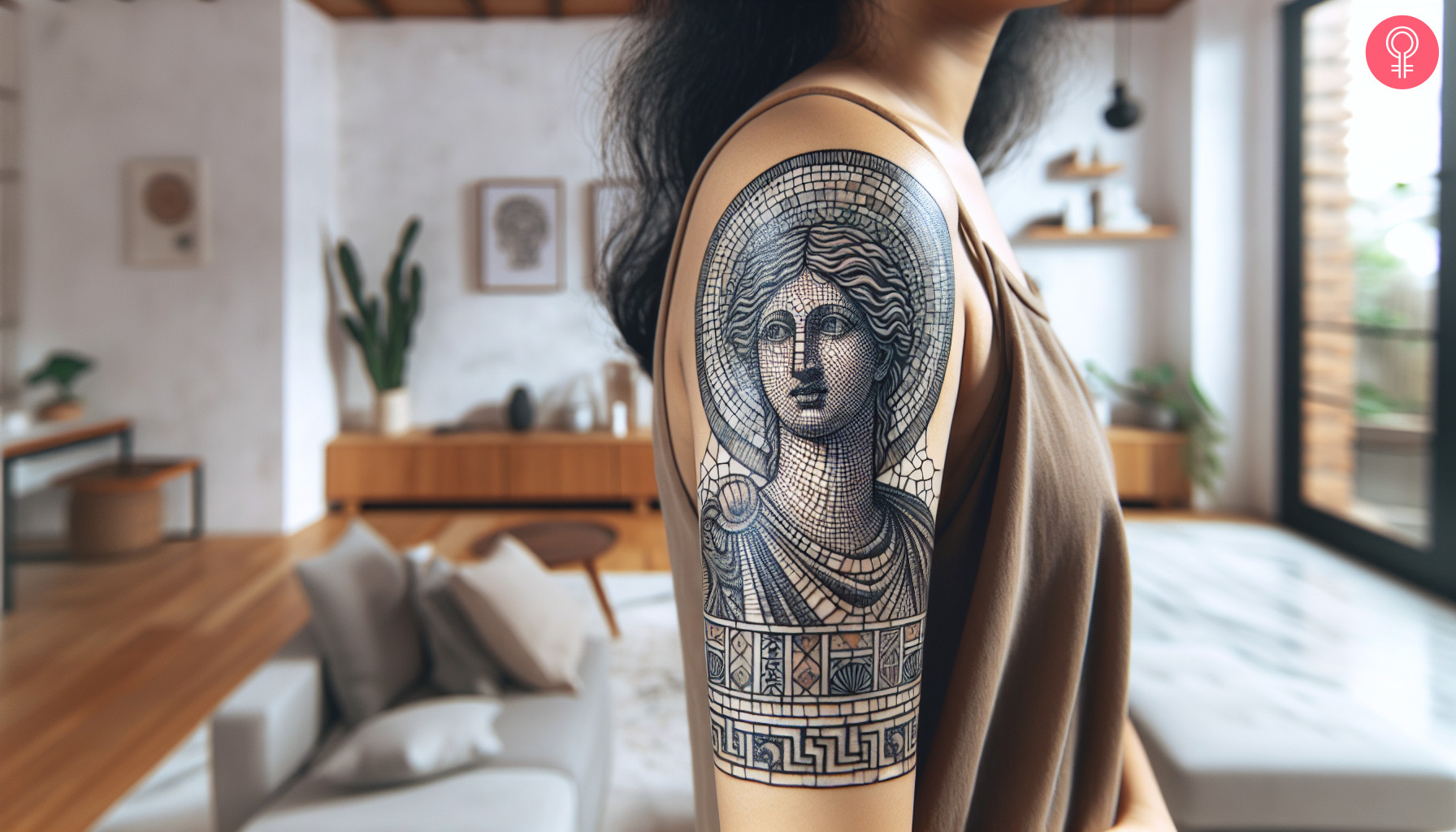 A Roman mosaic tattoo on the upper arm