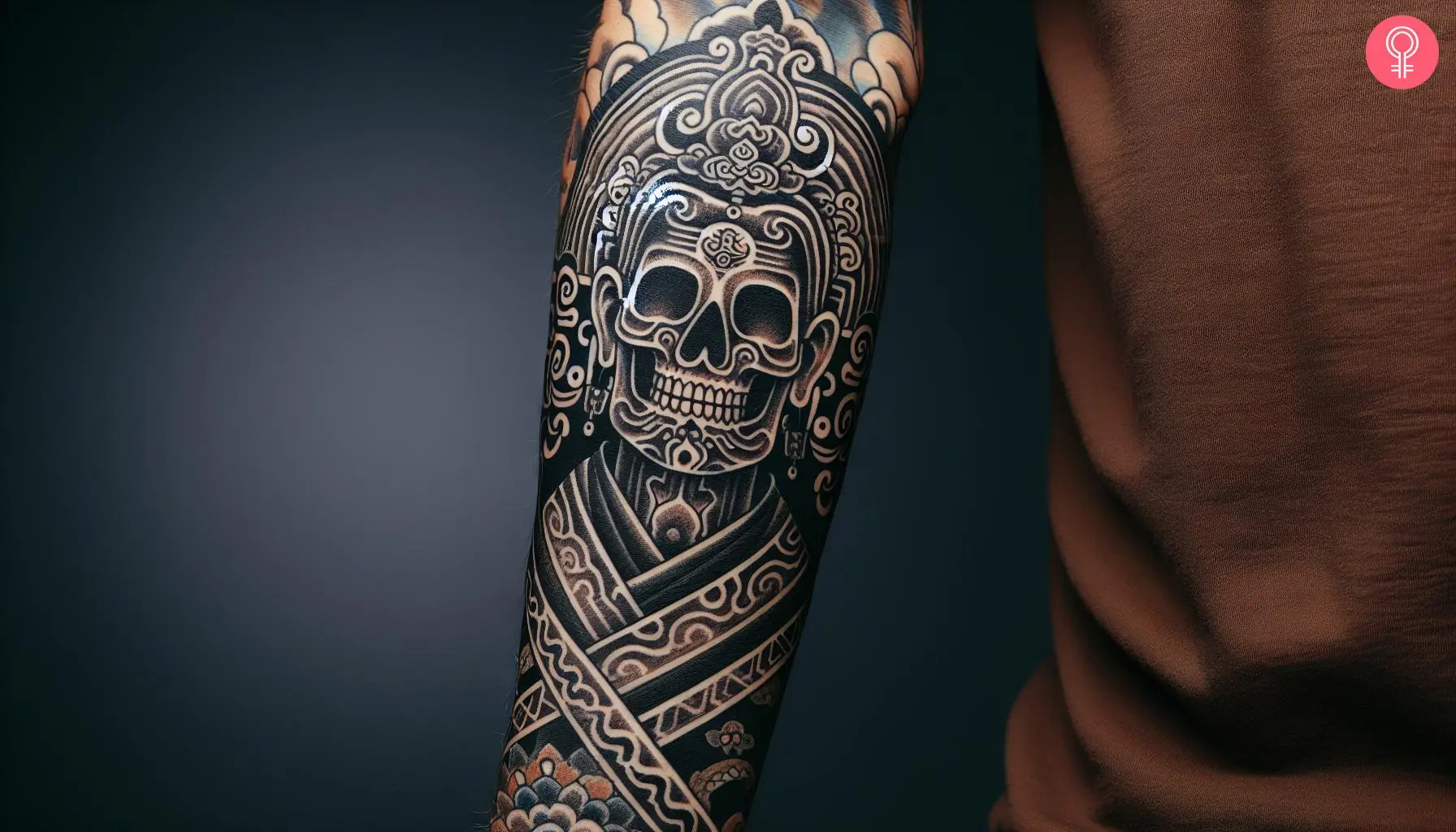 A Tibetan skull tattoo on the arm