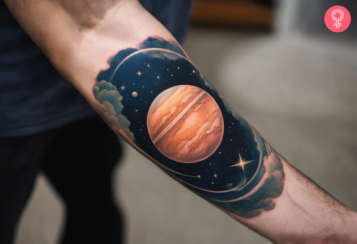 A Venus planet tattoo on the forearm