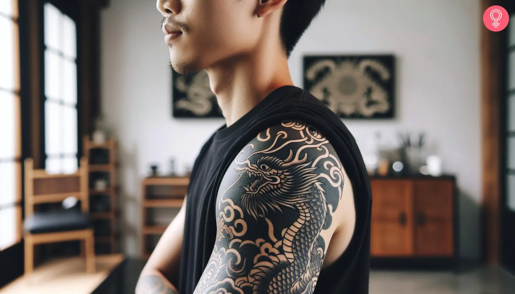 A Vietnamese dragon tattoo on a man’s upper arm