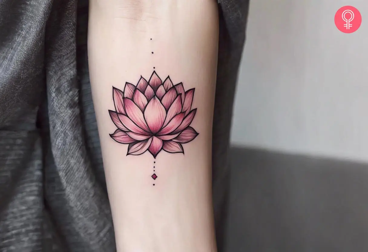 A Vietnamese flower tattoo on a woman’s forearm