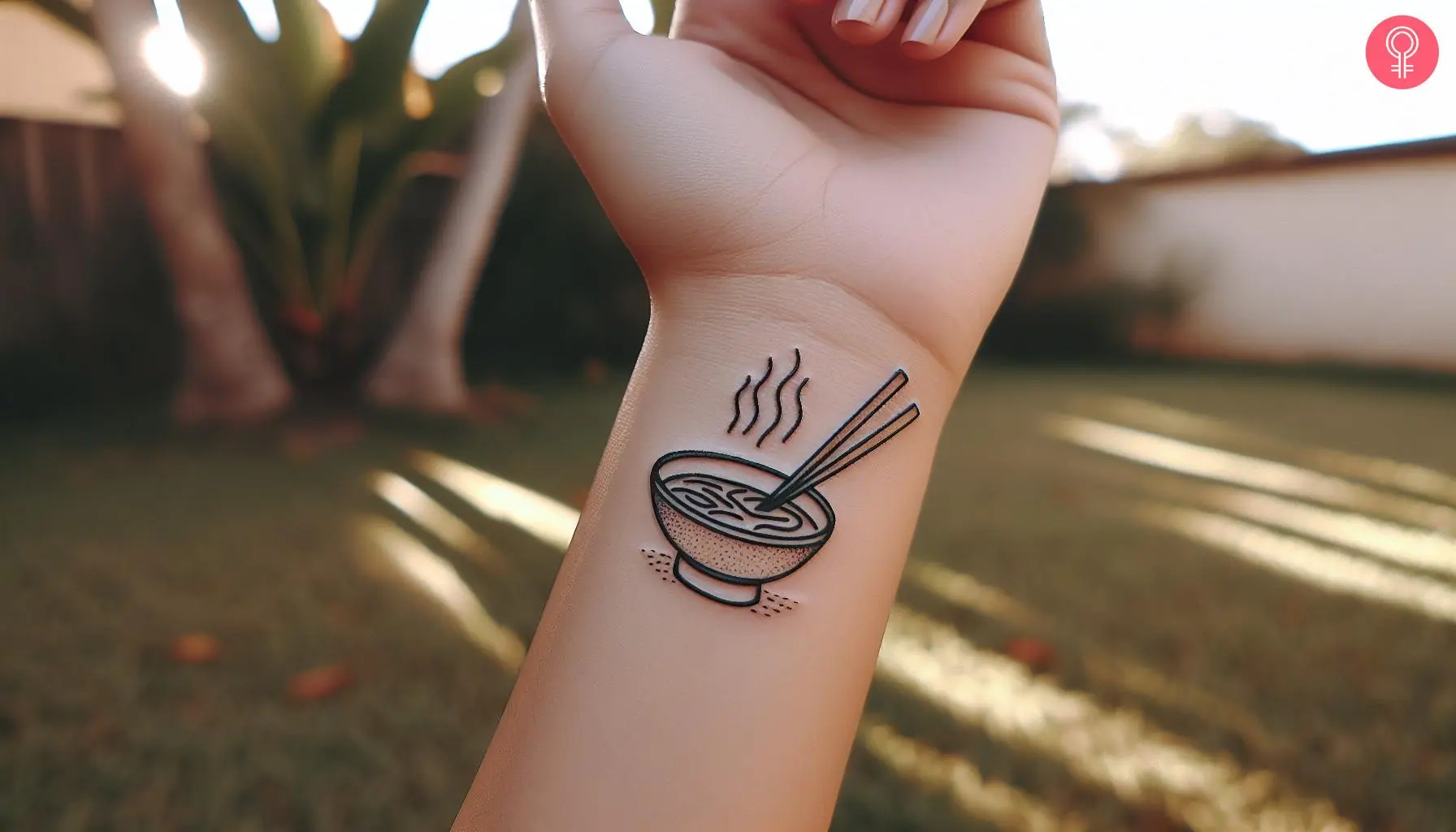 A Vietnamese pho bowl tattoo on a woman’s wrist