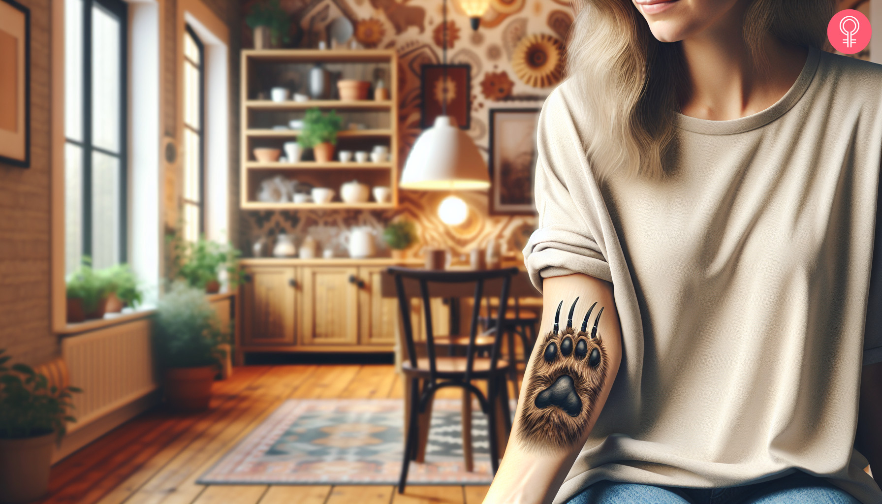 A bear claw tattoo on a woman’s forearm