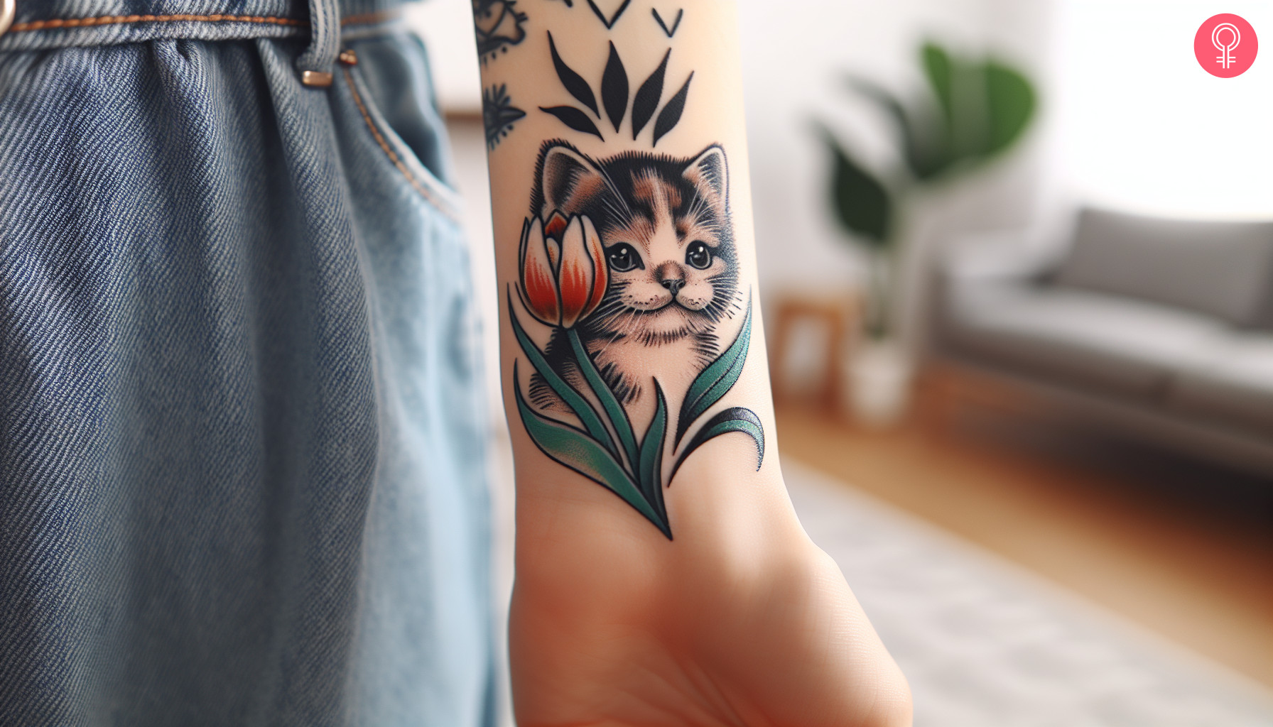 A cat memorial tattoo on a woman's wrist