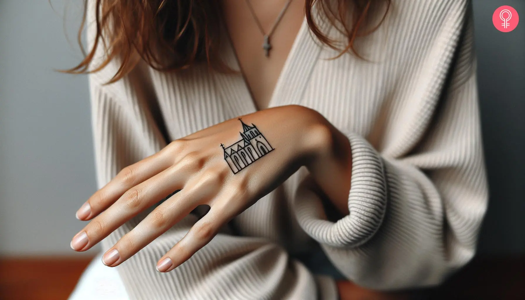 A cathedral outline tattoo on the hand