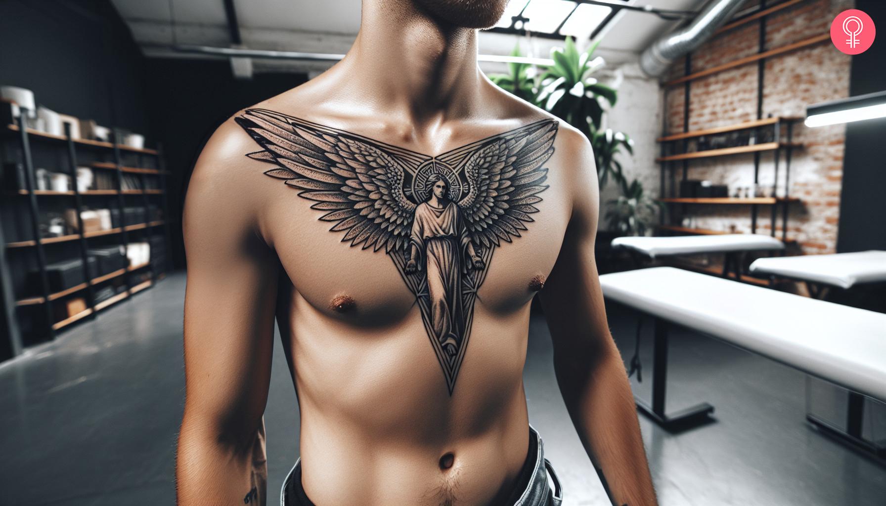 A chest tattoo with Saint Michael