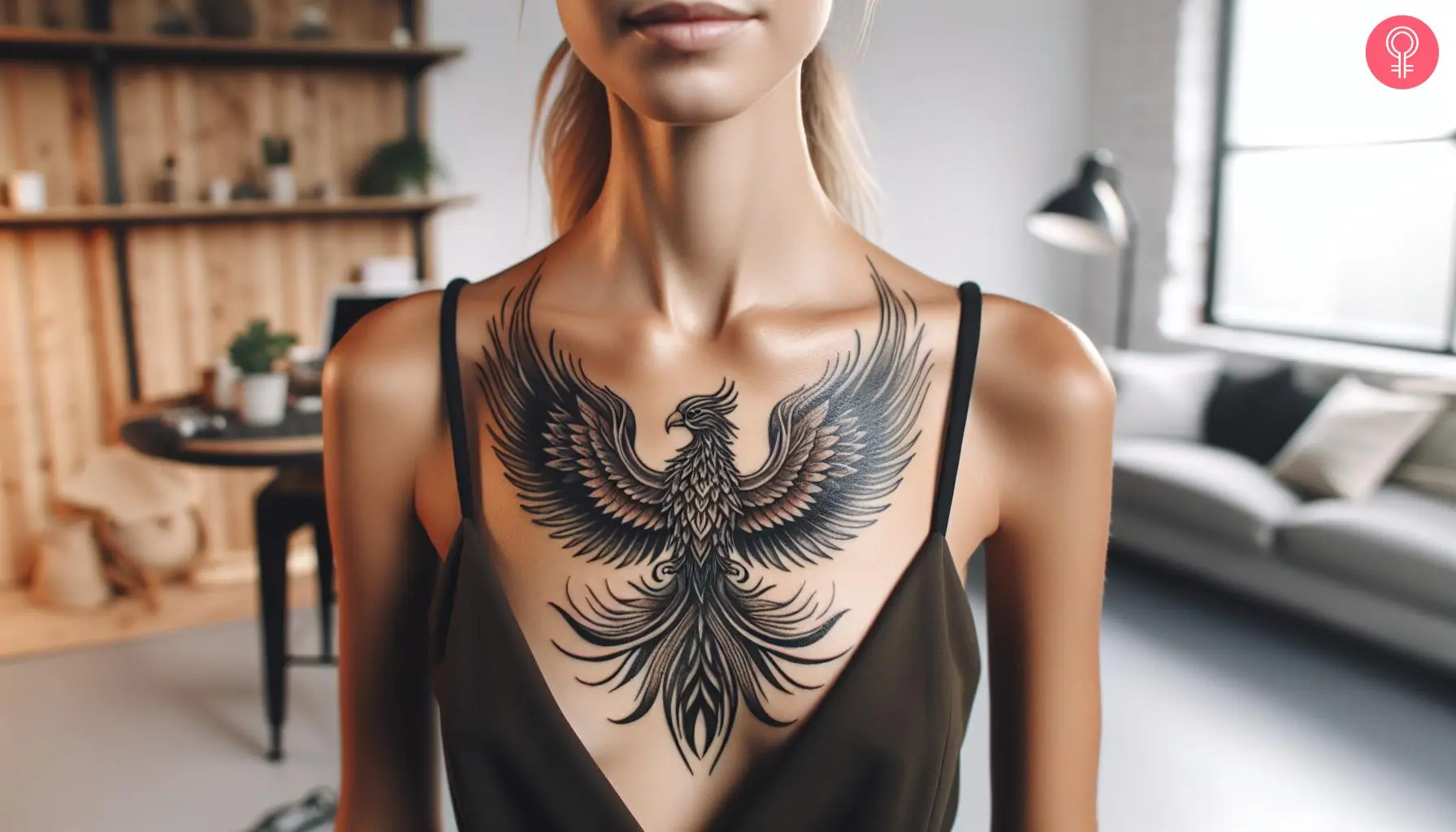 A chest tribal phoenix tattoo