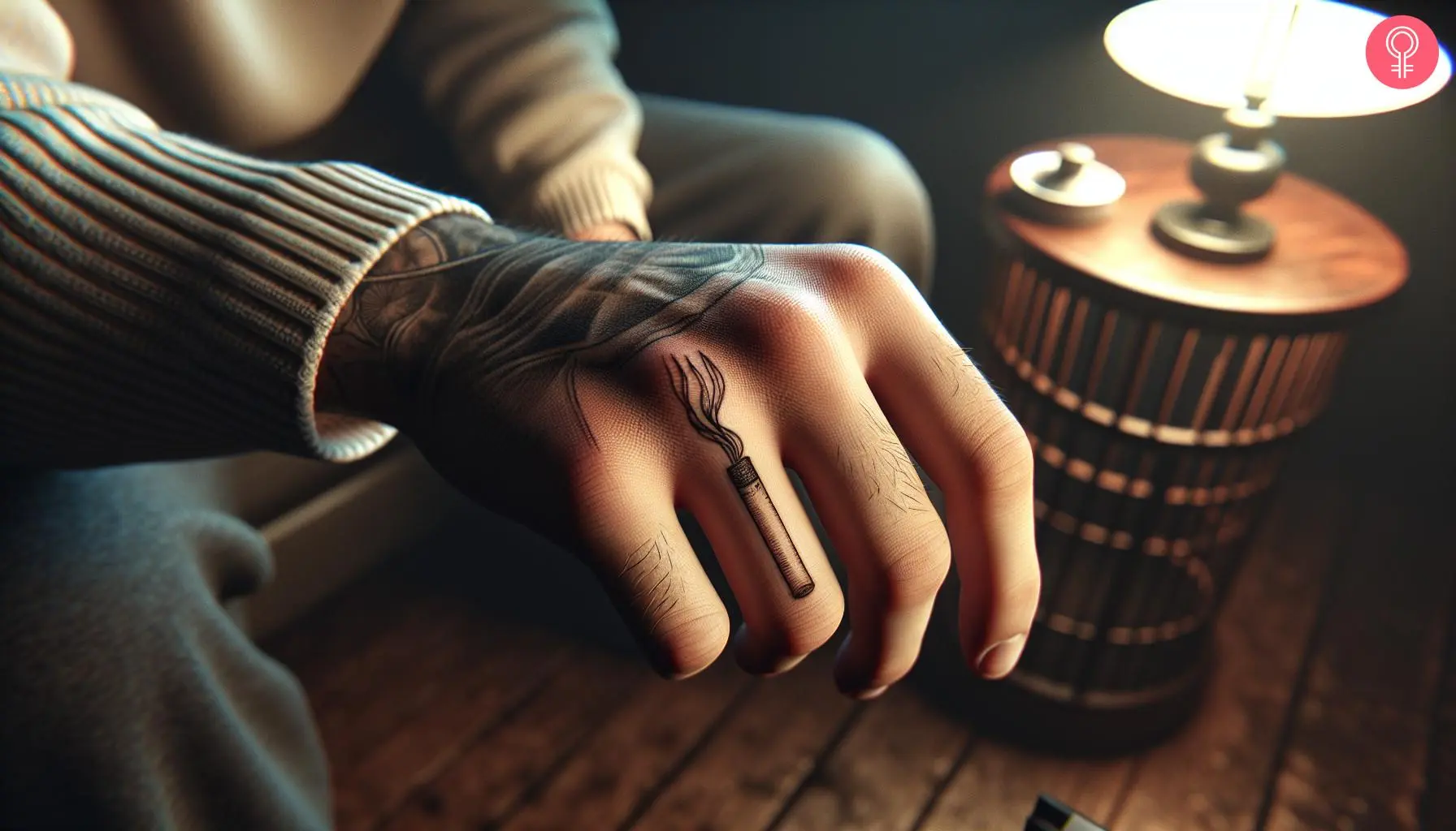 A cigarette tattoo on finger