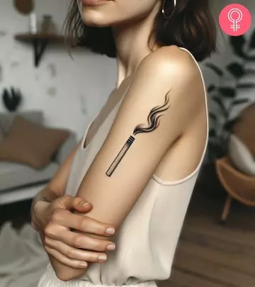 woman with half sun tattoo on upper arm