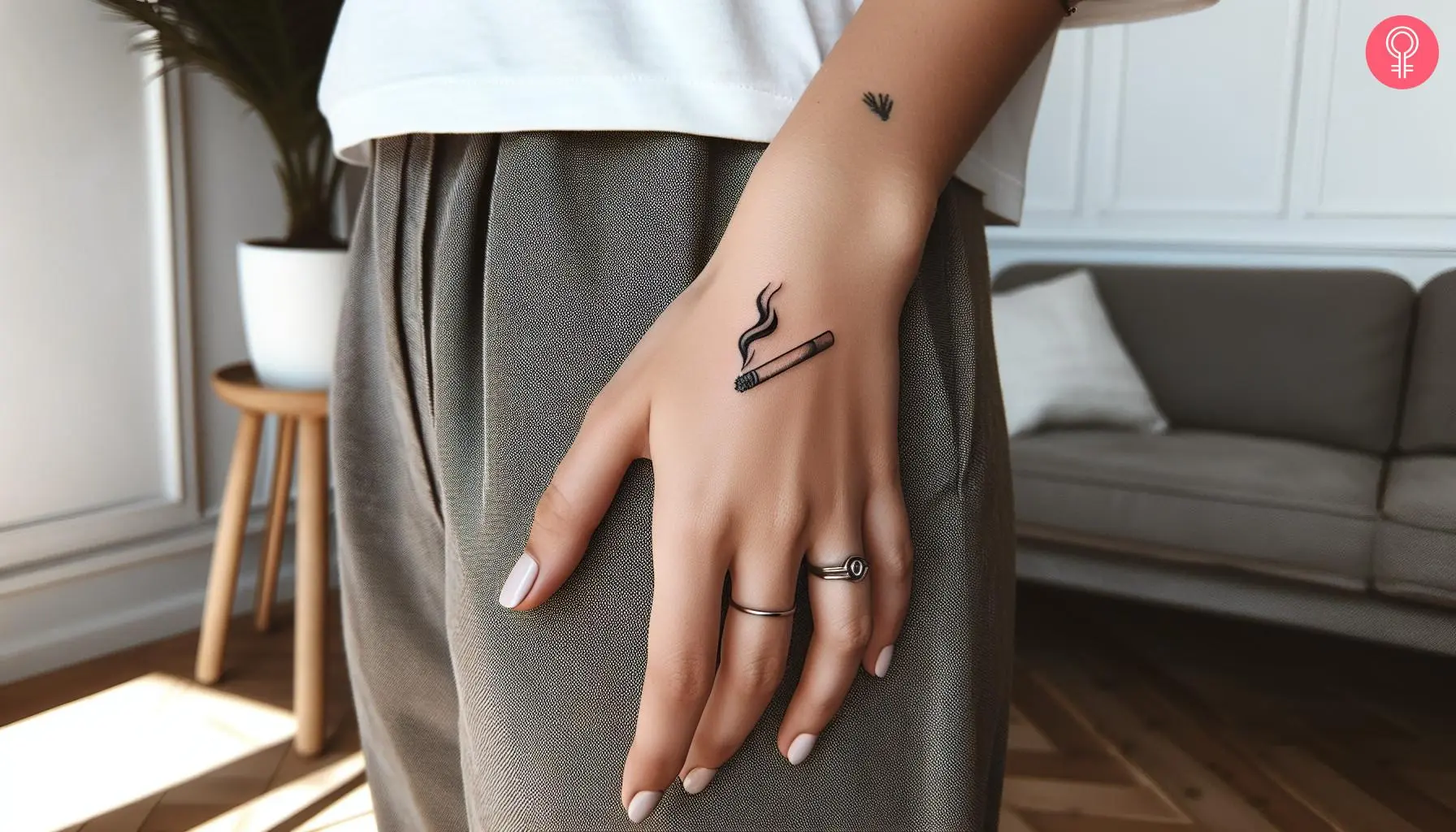 A cigarette tattoo on the hand