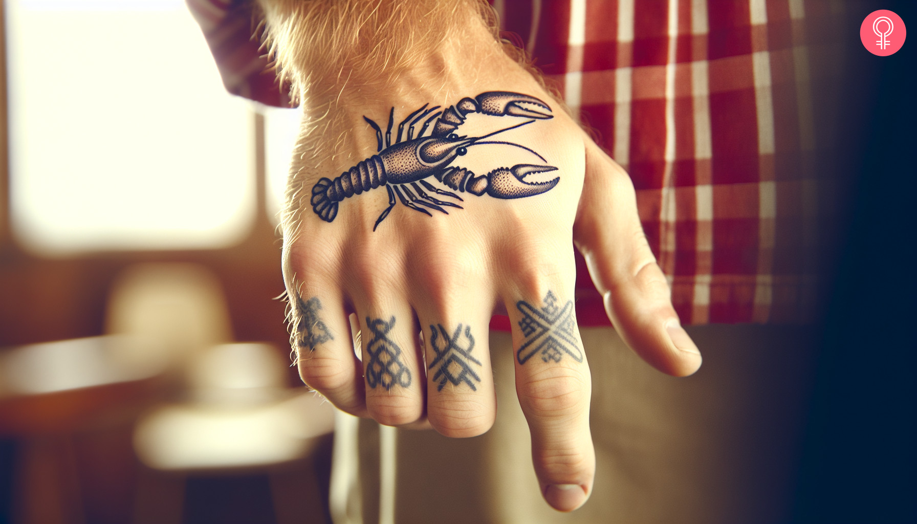 A crawfish tattoo on a man’s hand