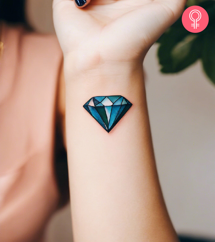 A diamond tattoo on the woman’s wrist