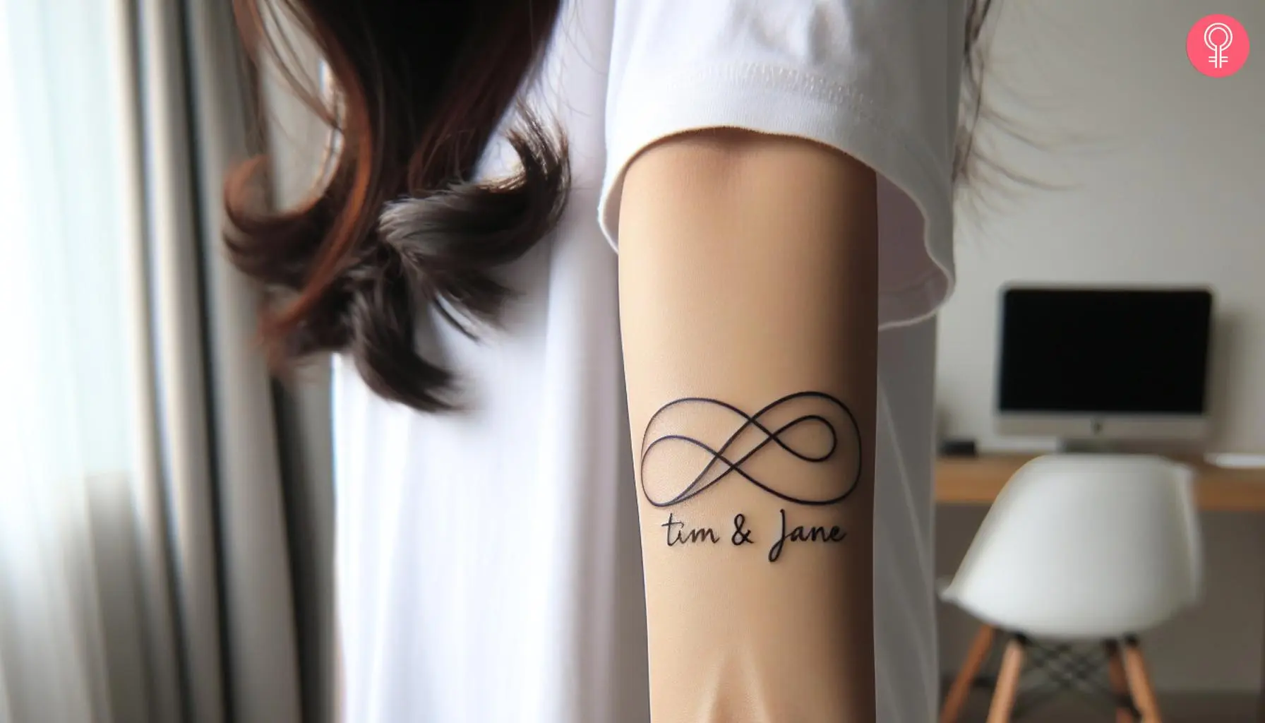 A double infinity tattoo with names