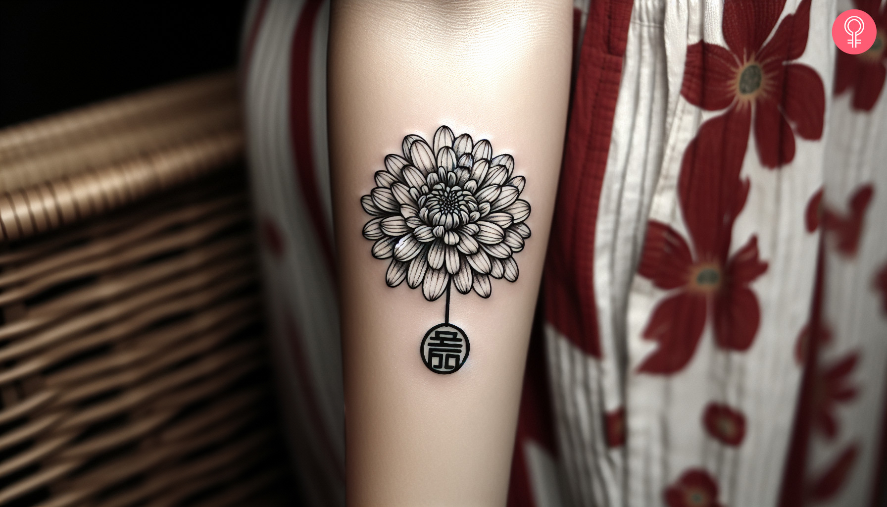 A fine line chrysanthemum tattoo on the forearm