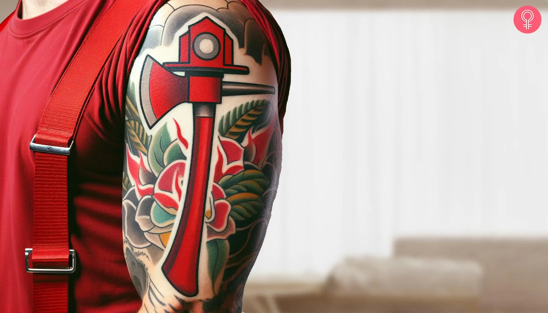 A firefighter axe tattoo on a man’s arm