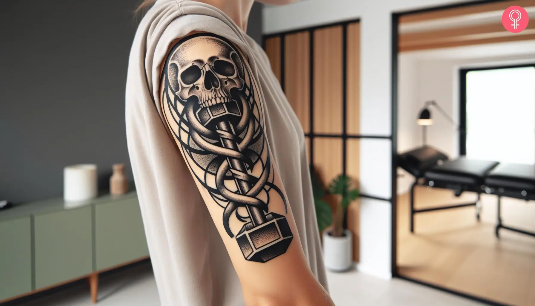 A fitness half sleeve tattoo