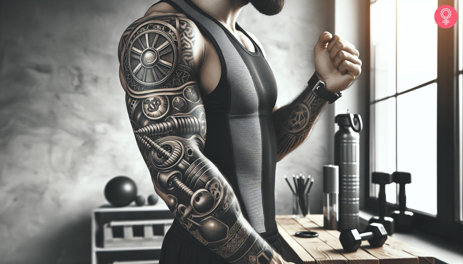 A fitness tattoo sleeve