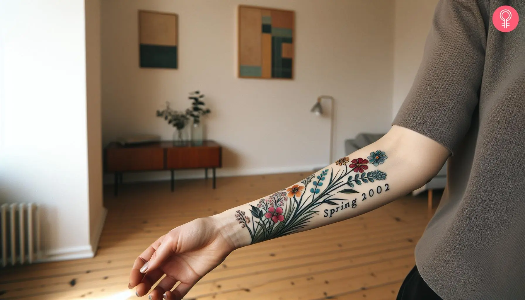 A forearm memorial tattoo on a woman