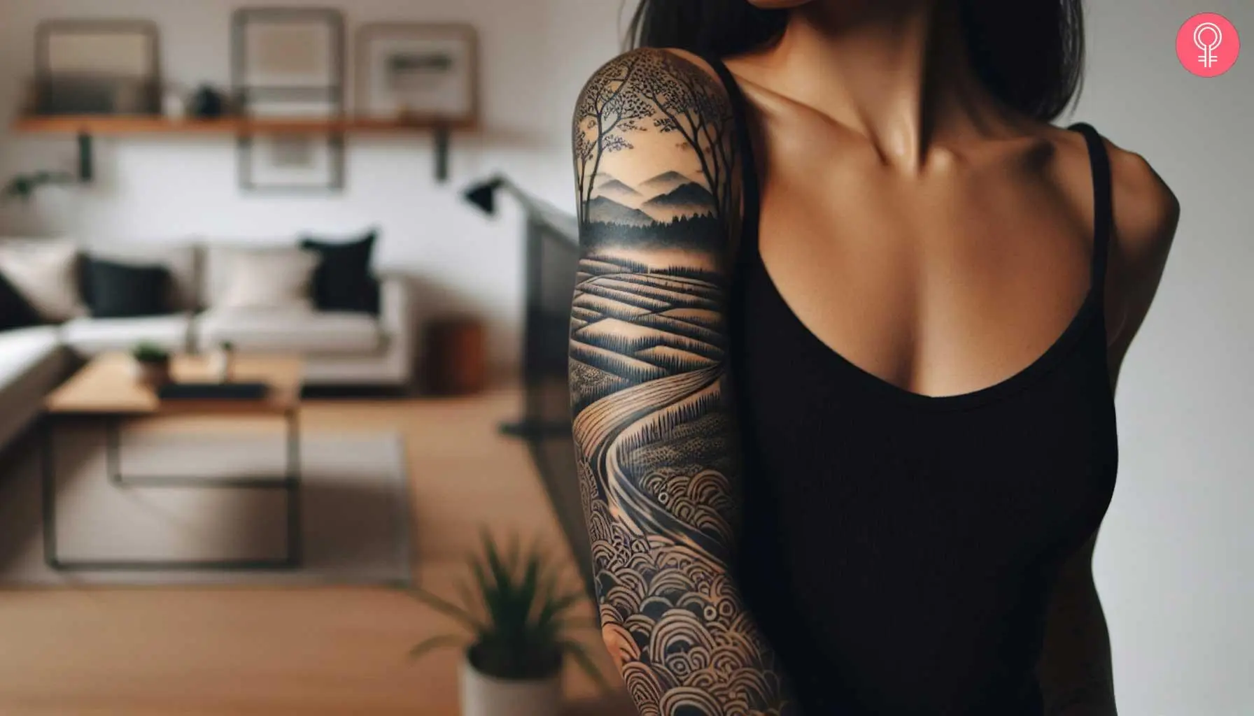 A graphic sleeve tattoo