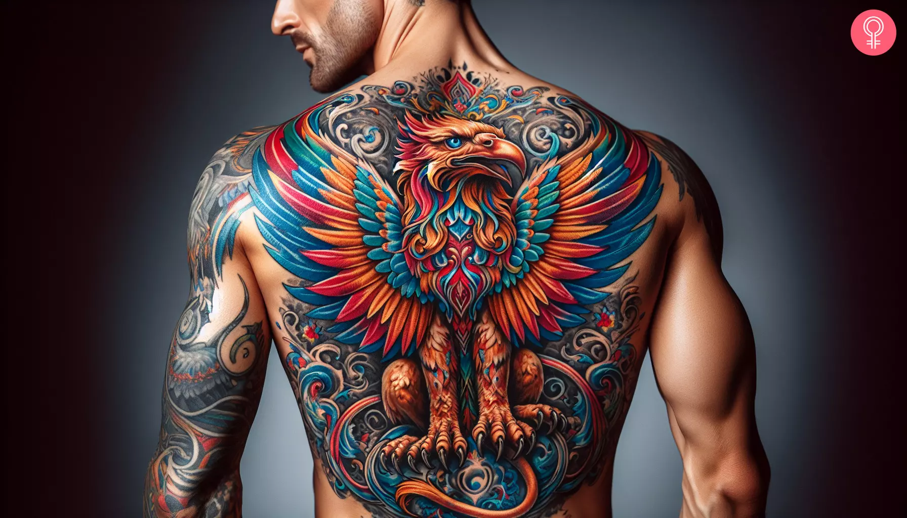 A griffin tattoo inked in American traditional style on the back