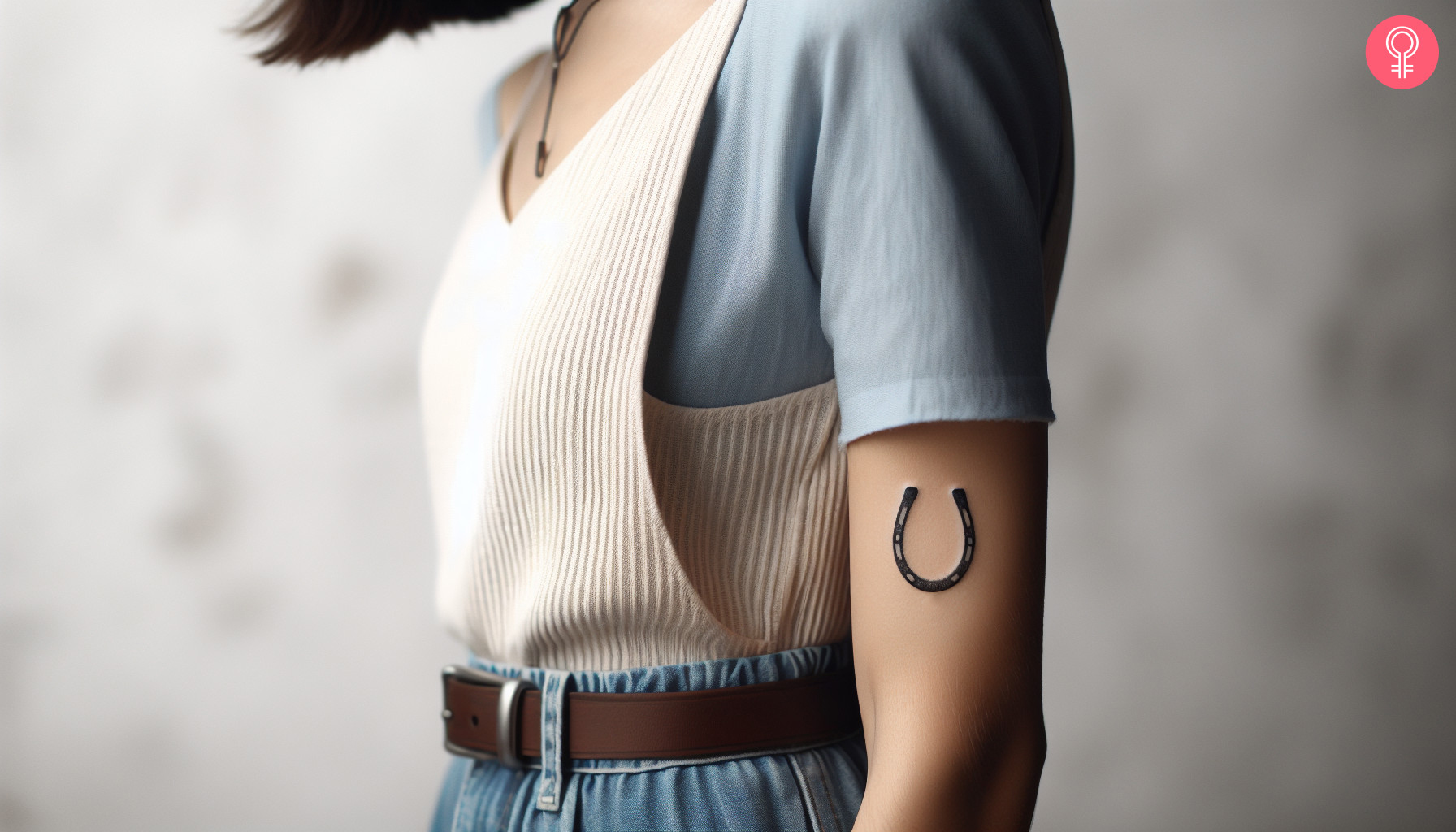 A horseshoe tattoo on the upper arm