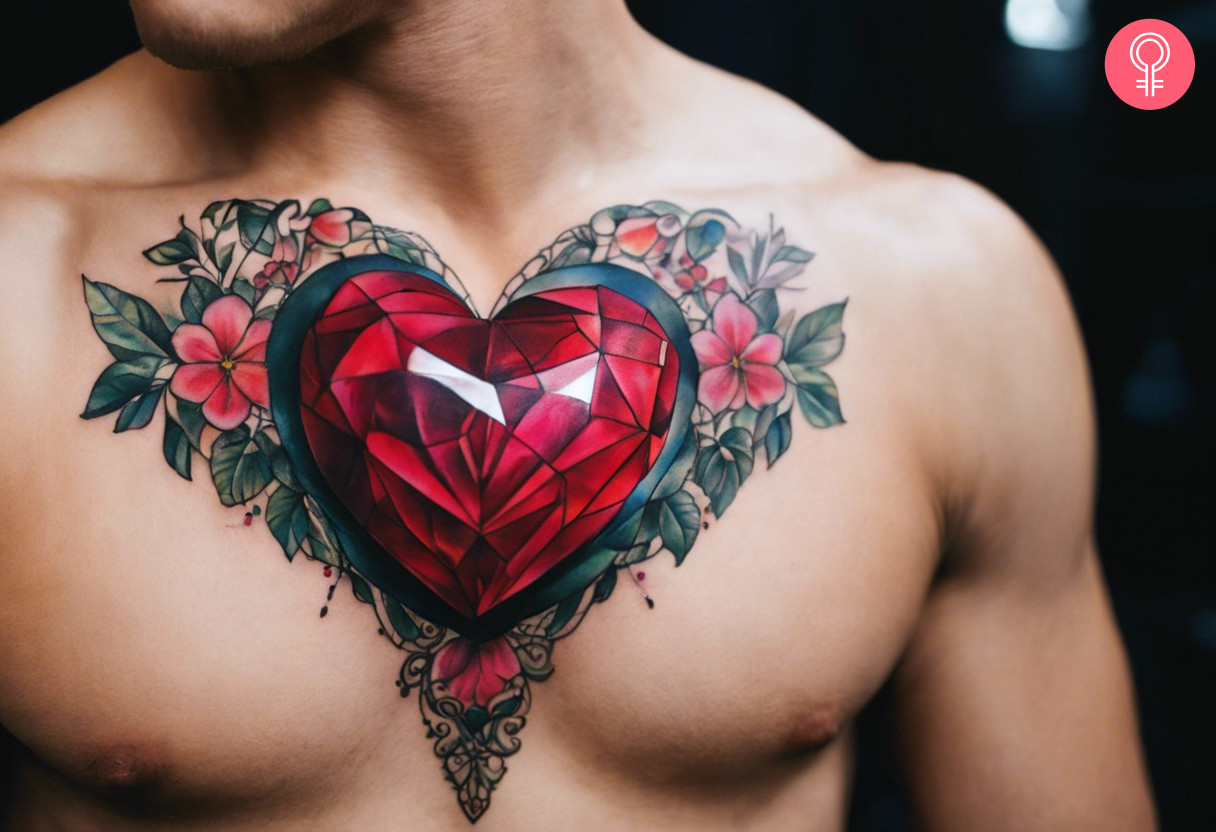 A jewel tattoo on the man’s chest