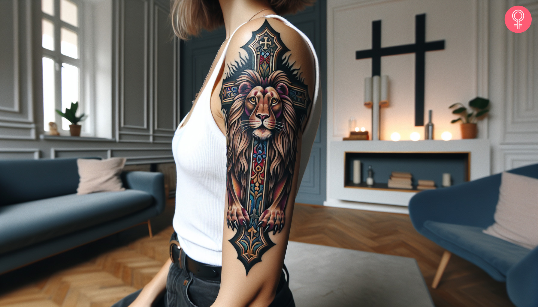 A lion of Judah cross tattoo