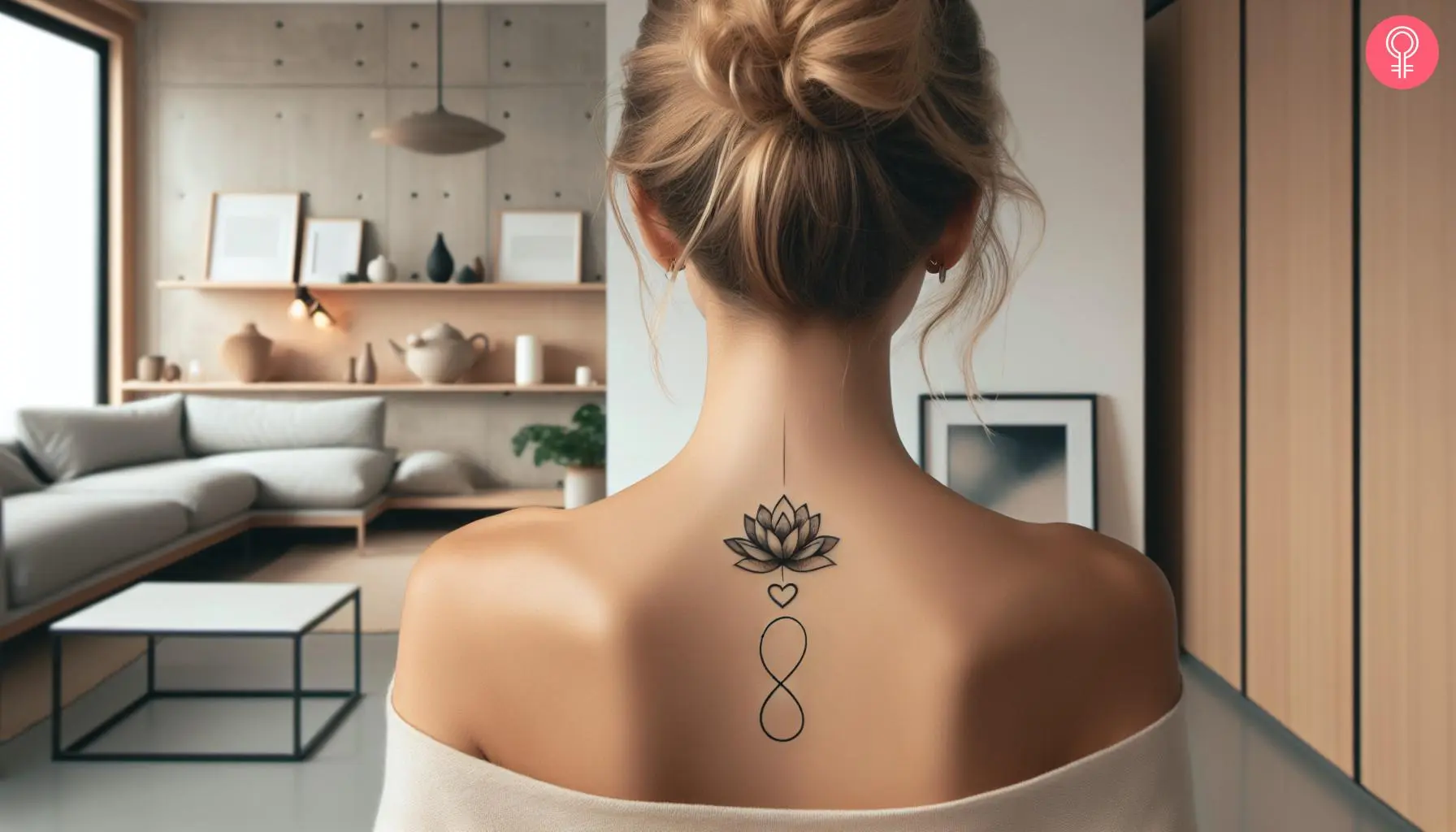 A lotus infinity heart tattoo on the back