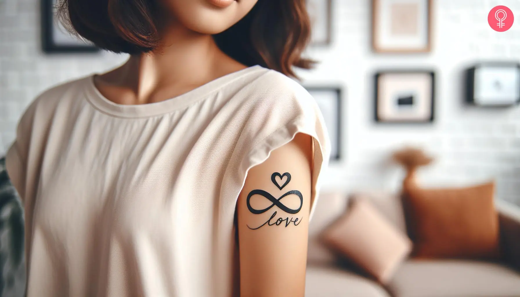 A love infinity heart tattoo on the upper arm