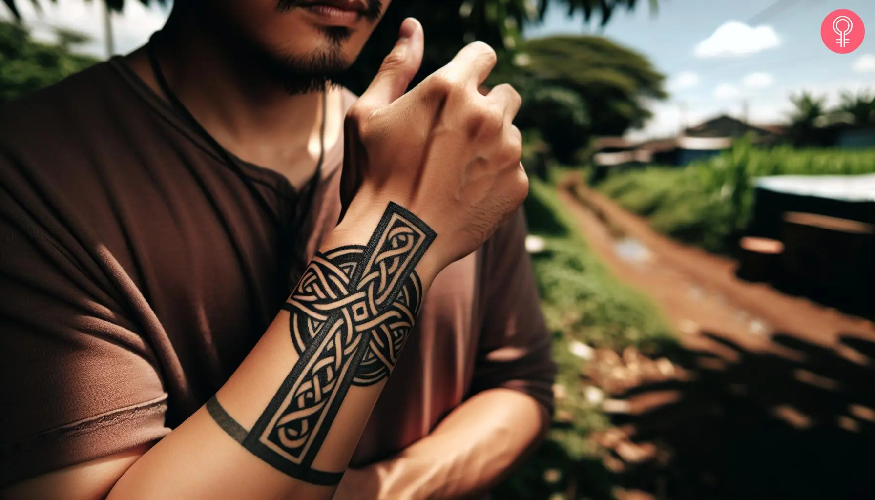 A man with a Celtic cross tribal tattoo on his wrist