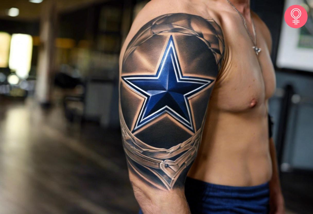 A man with a Dallas Cowboys tattoo on his sleeve