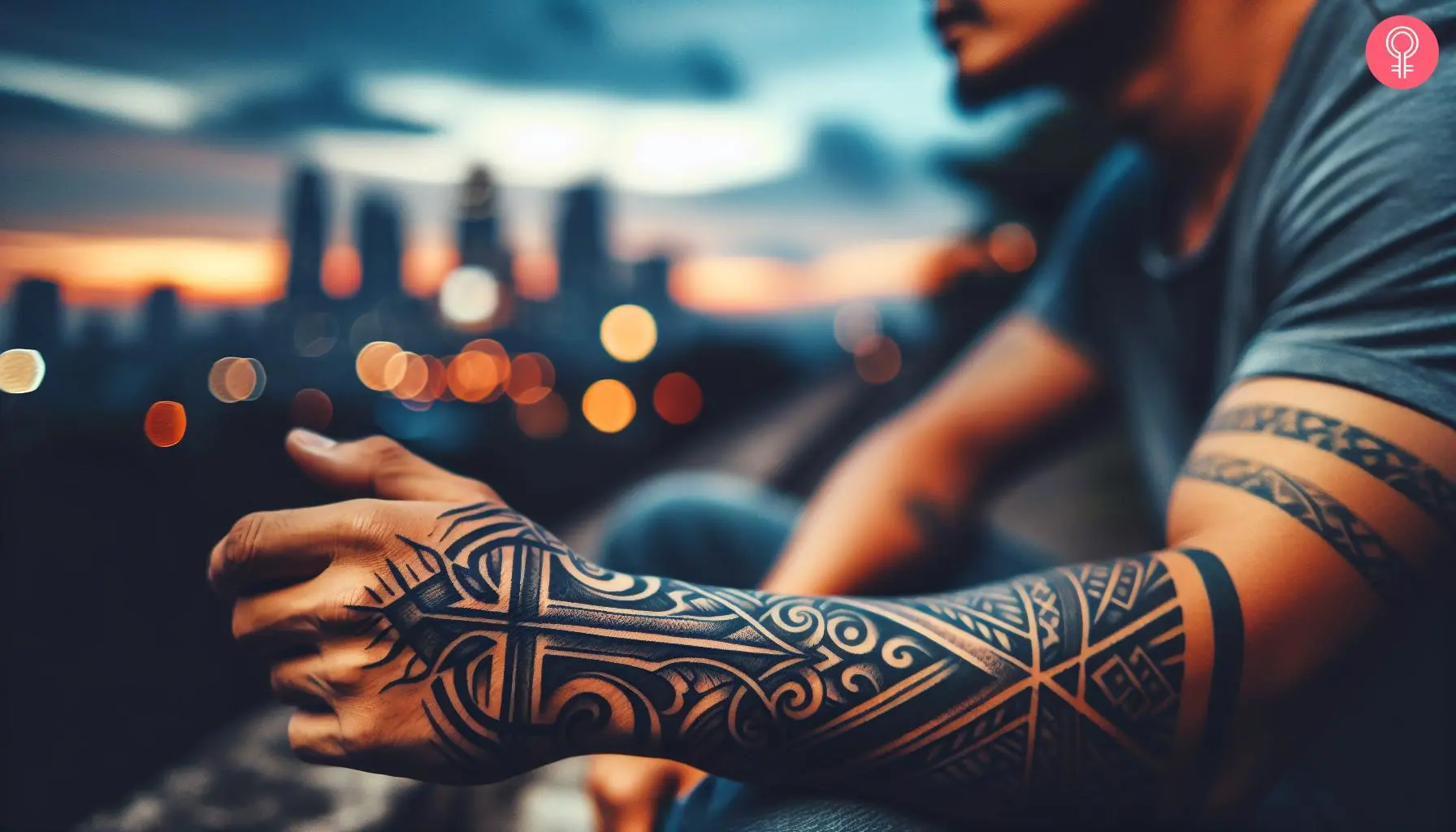 A man with a bold black tribal cross tattoo on his forearm and the back of his hand