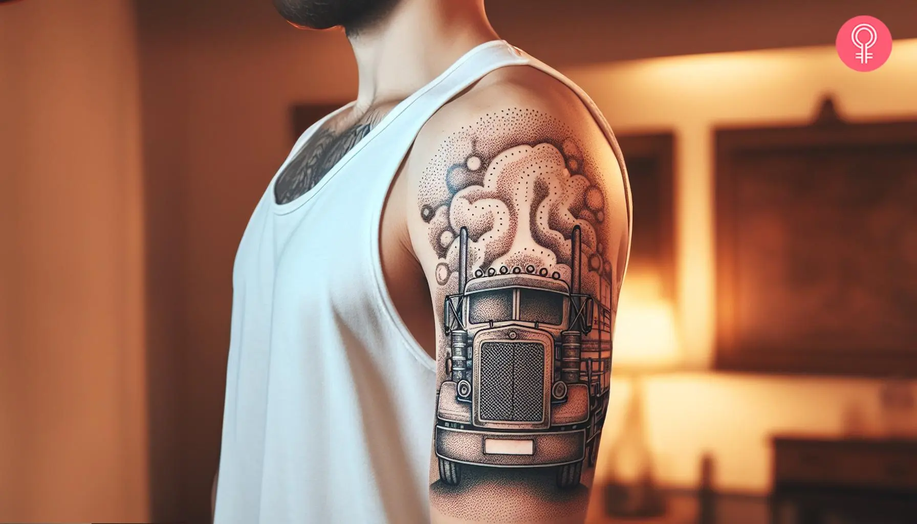 A man with a diesel truck tattoo on the upper arm