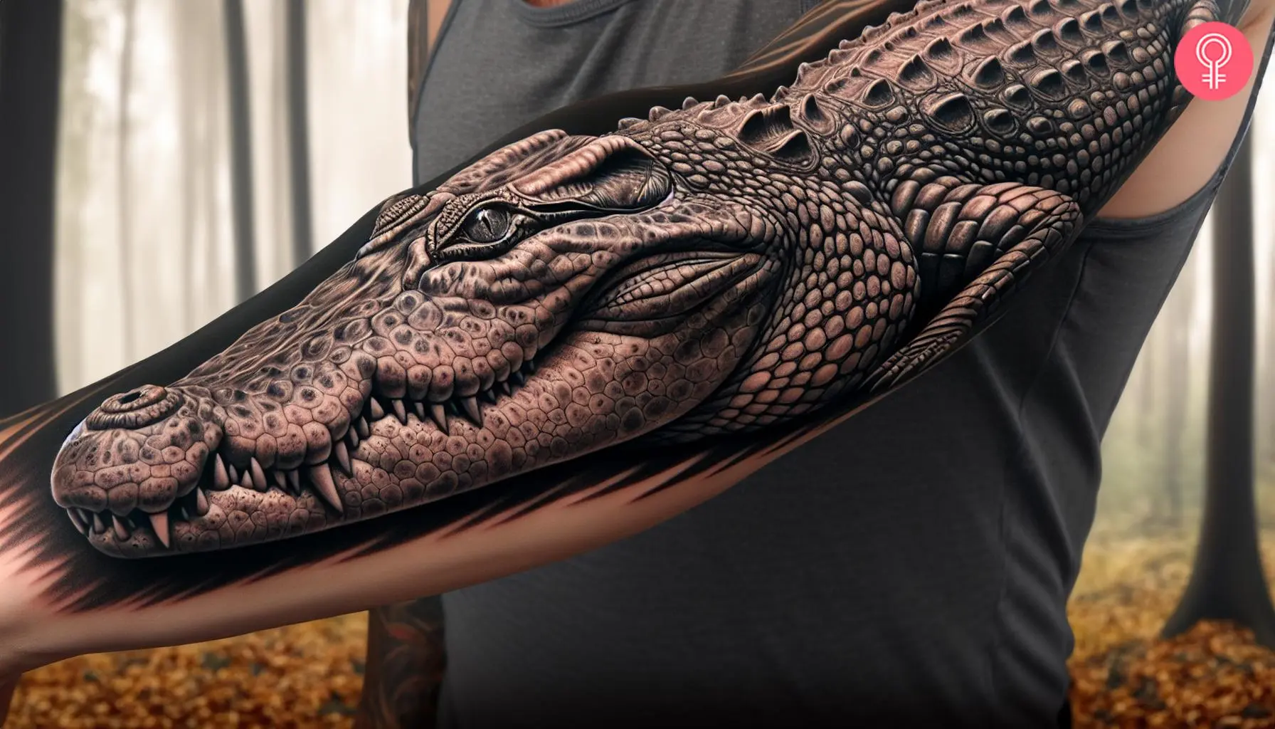 A man with a realistic alligator tattoo on his arm