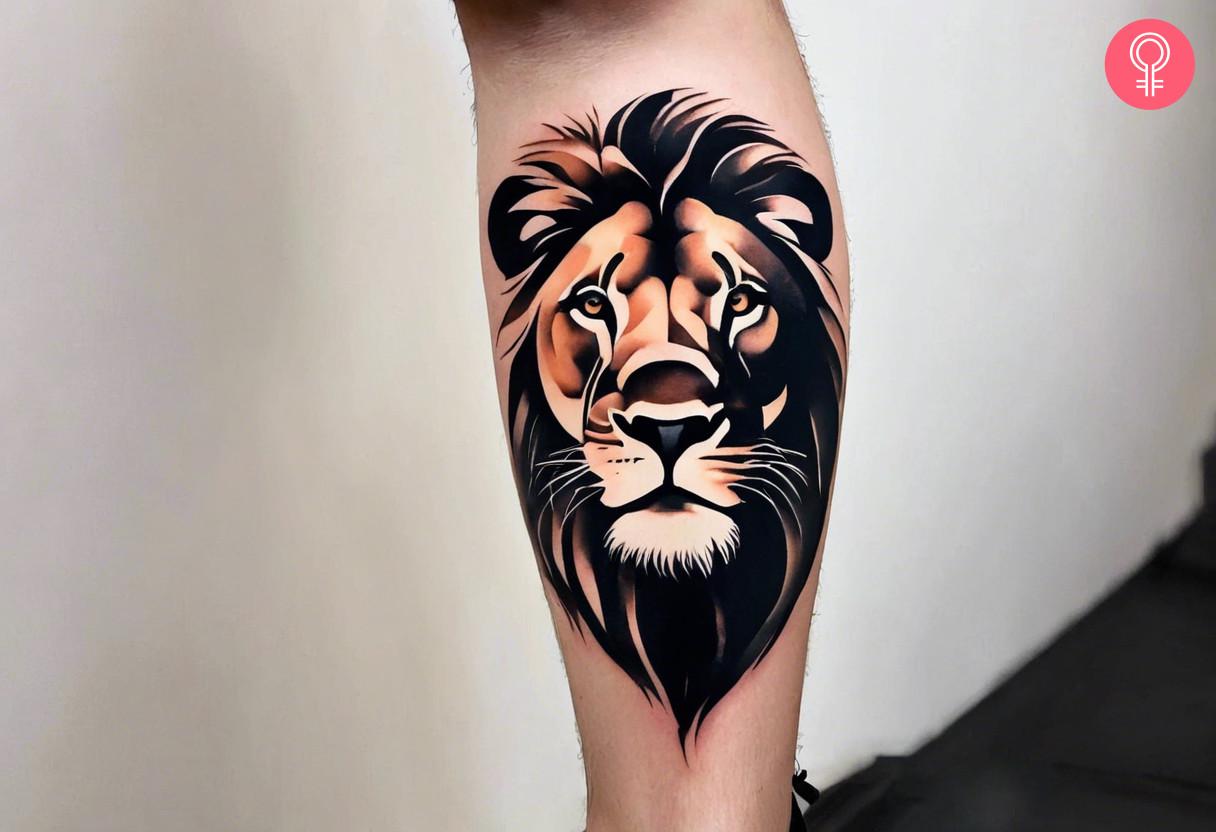 A man with a lively lion calf tattoo