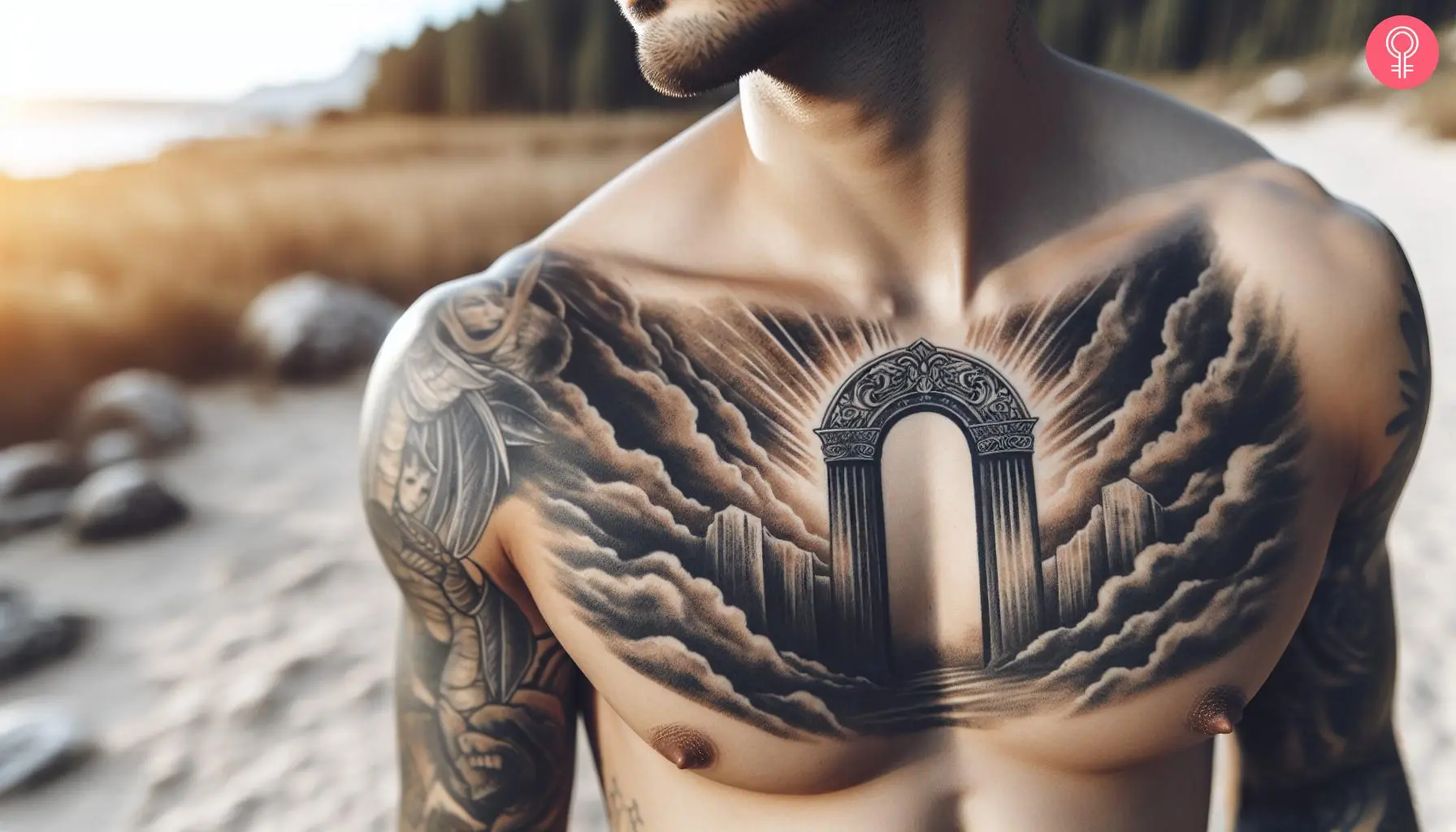 A man with gates of heaven tattooed on his chest