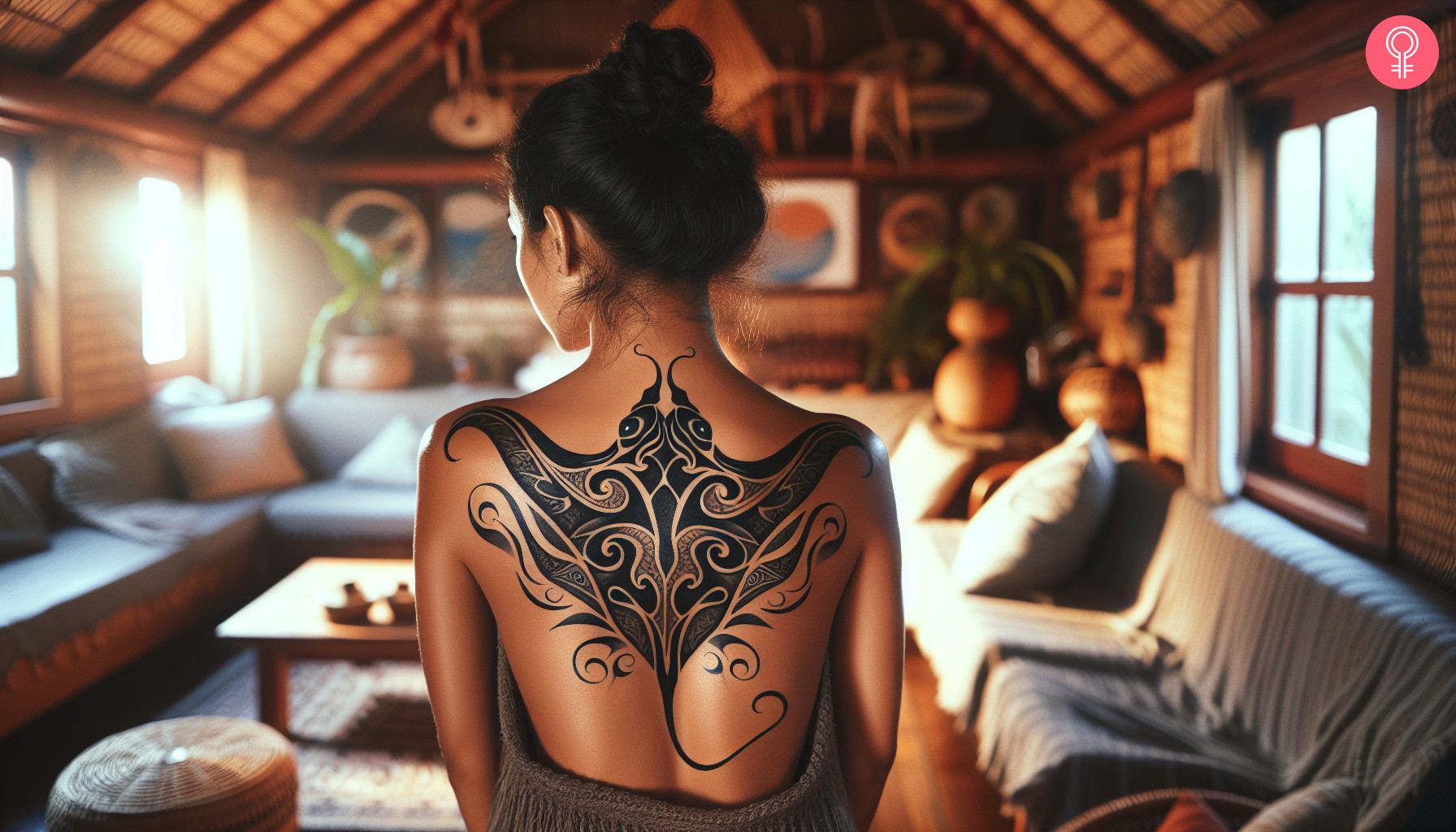 A manta ray tattoo inspired by the movie Moana on her back