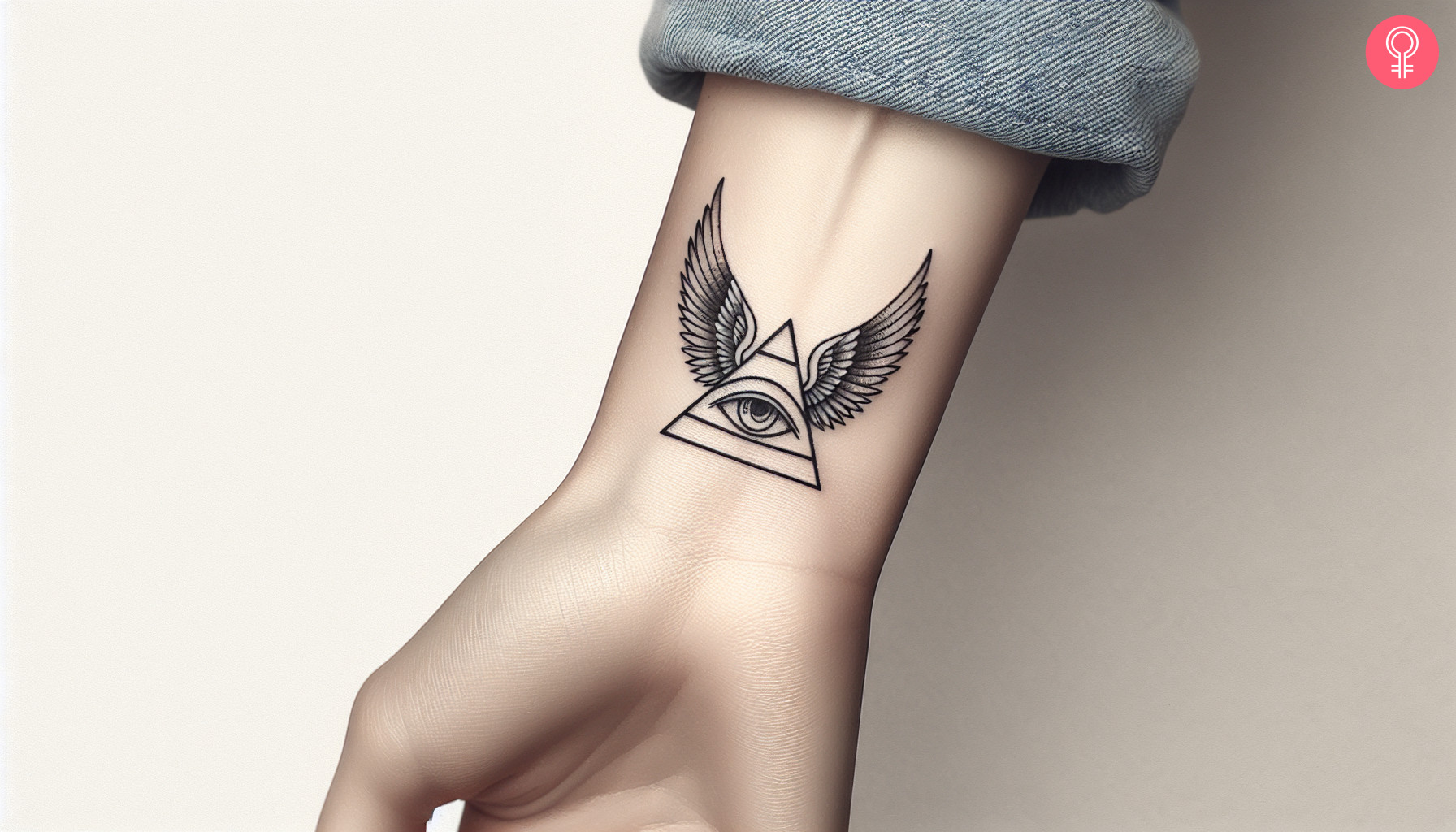 A minimalist Illuminati with wings tattoo on the wrist