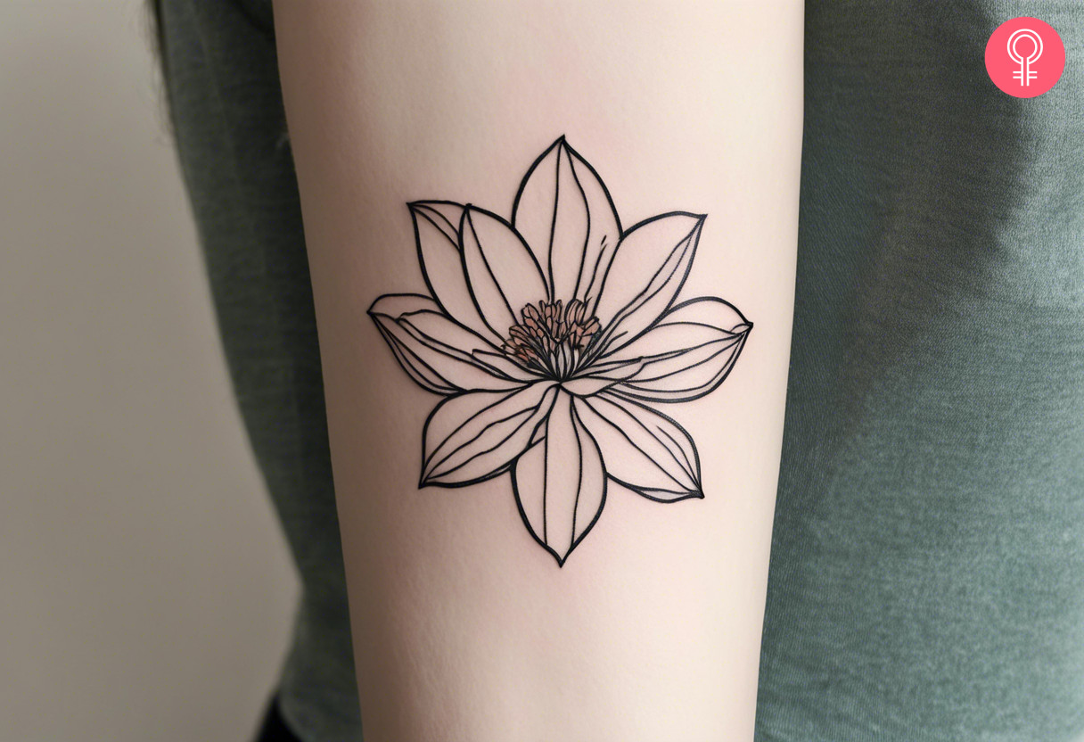 A minimalist rhododendron tattoo on the forearm