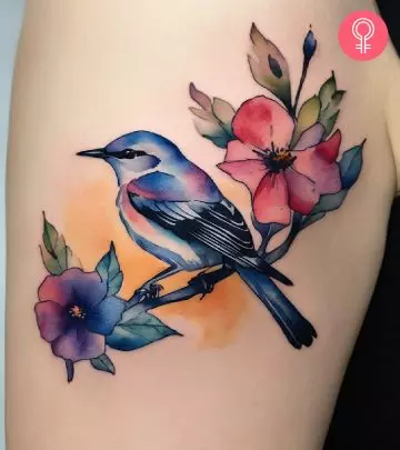 Bird tattoo on the arm of a woman
