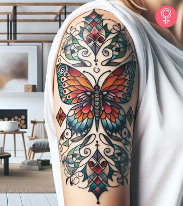 Outdoor tattoo design on the arm of a woman