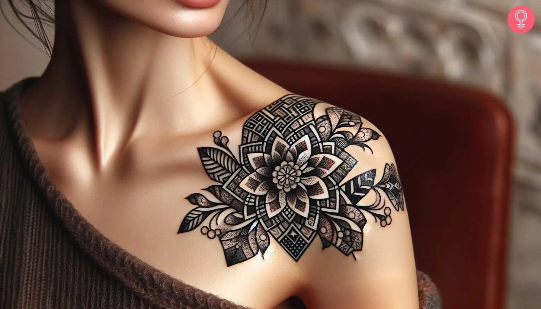 A mosaic tile tattoo on the shoulder