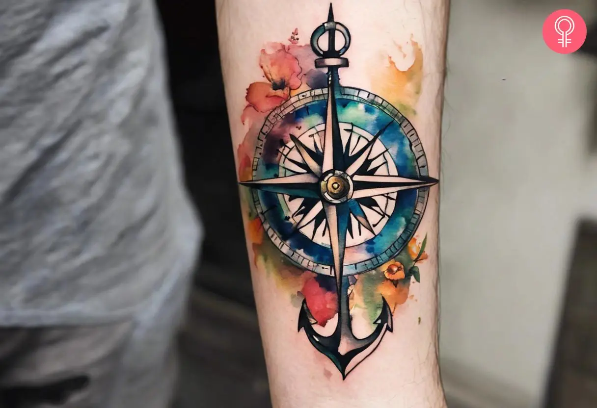 A navy tattoo on a man’s forearm