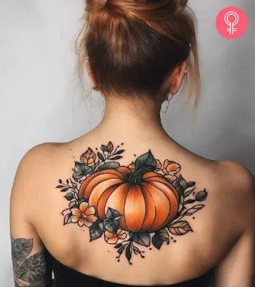 A woman with a scary skull tattoo