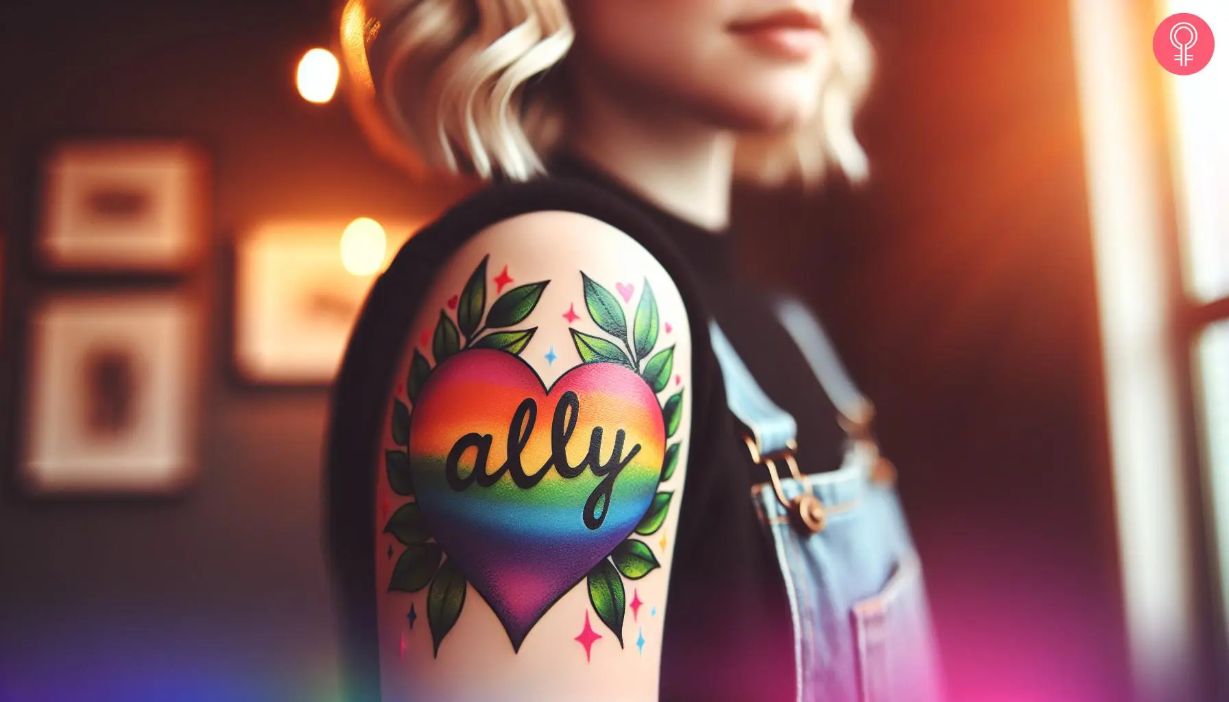 A rainbow-hued heart with ally written in the middle