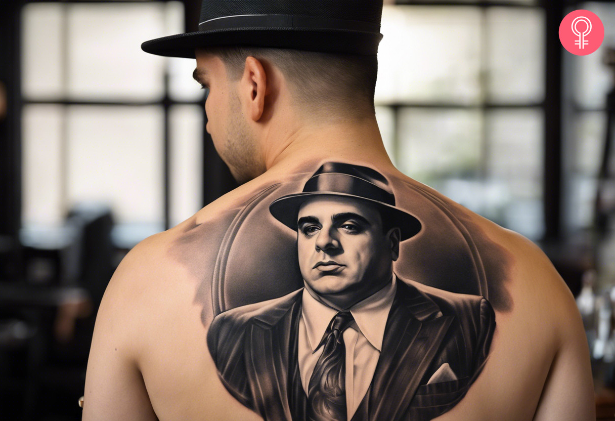 A realistic Al Capone back tattoo